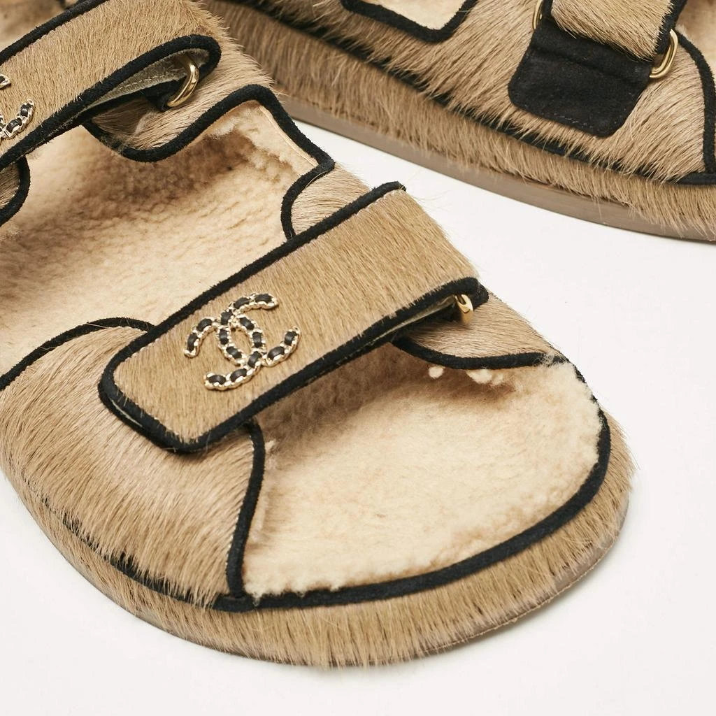 Chanel Chanel Brown Calf Hair and Shearling Fur Dad Slingback Sandals Size 40.5 8