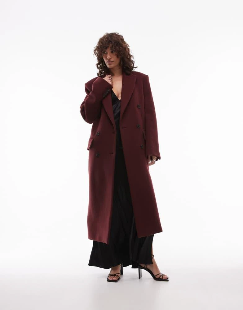 ARKET ARKET wool blend double breasted maxi coat in dark burgundy 1