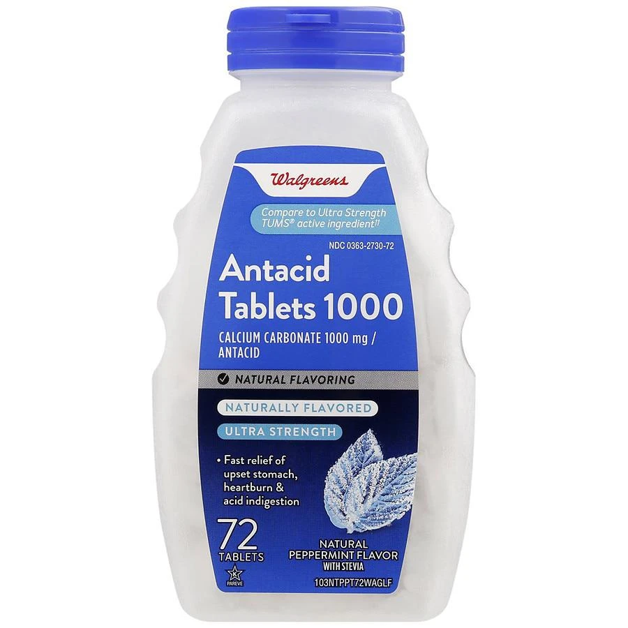 Walgreens Antacid Tablets 1000 mg Ultra Strength Natural Peppermint 1