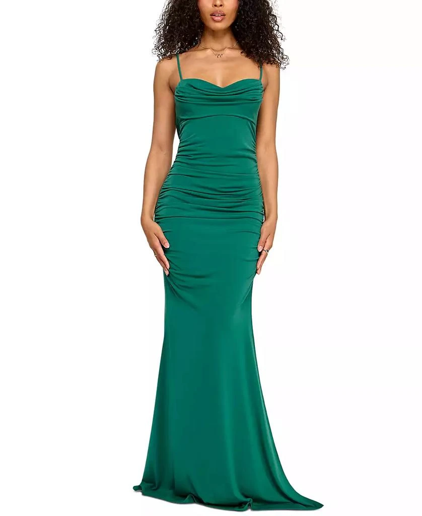 Emerald Sundae Juniors' Drapey Sweetheart-Neck Scoop-Back Gown 1