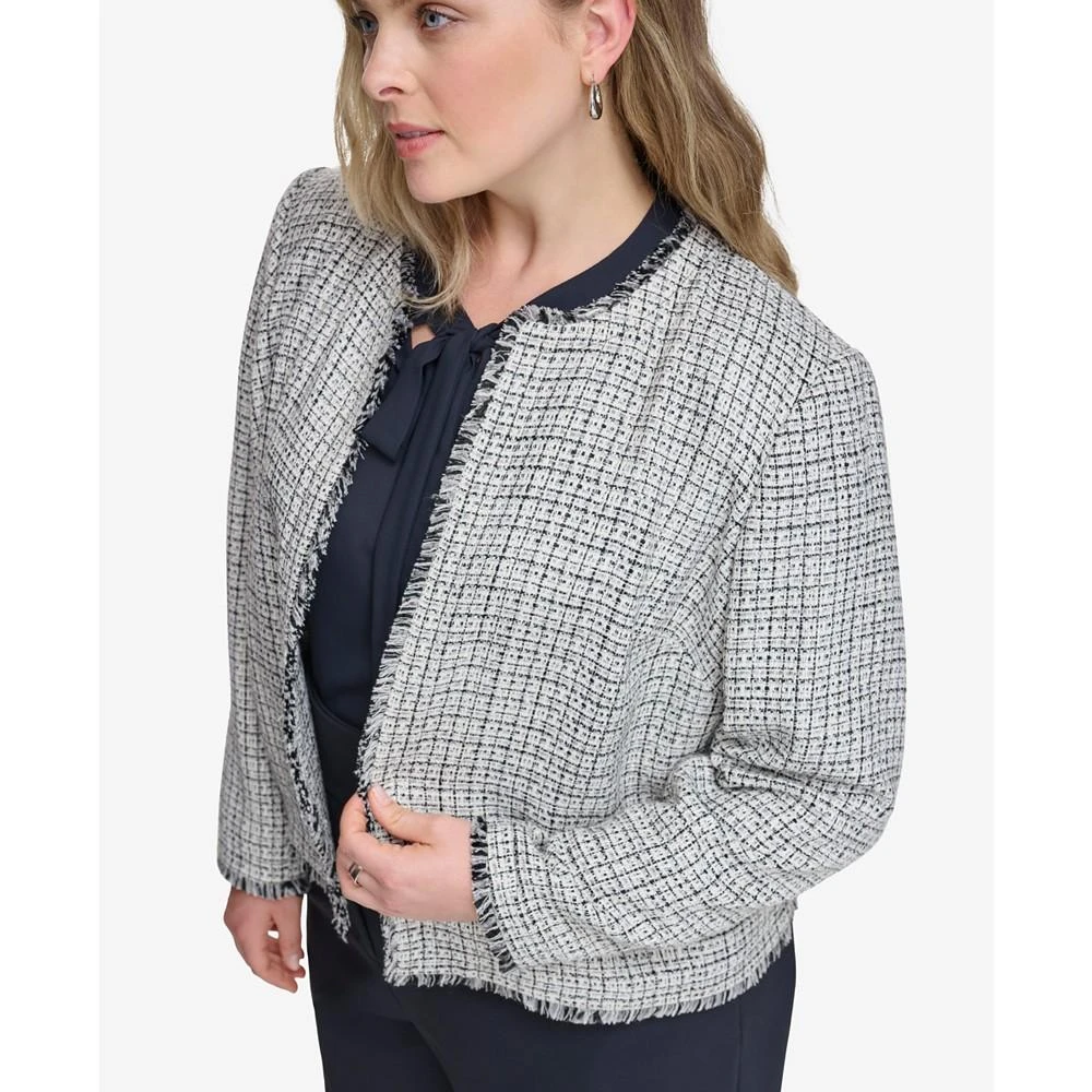 Calvin Klein Plus Size Tweed Open-Front Fringe Jacket 4