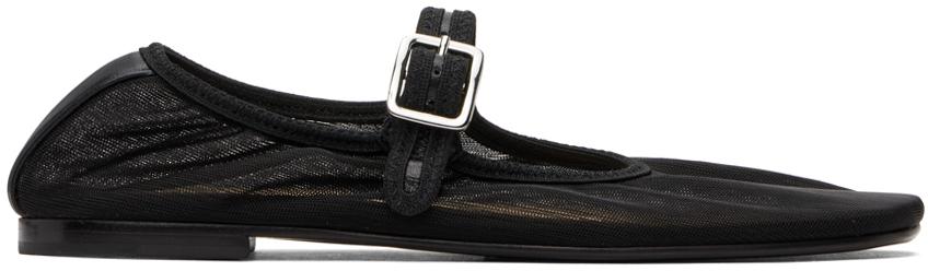 Sandy Liang SSENSE Exclusive Black Mary Jane Mesh Ballerina Flats