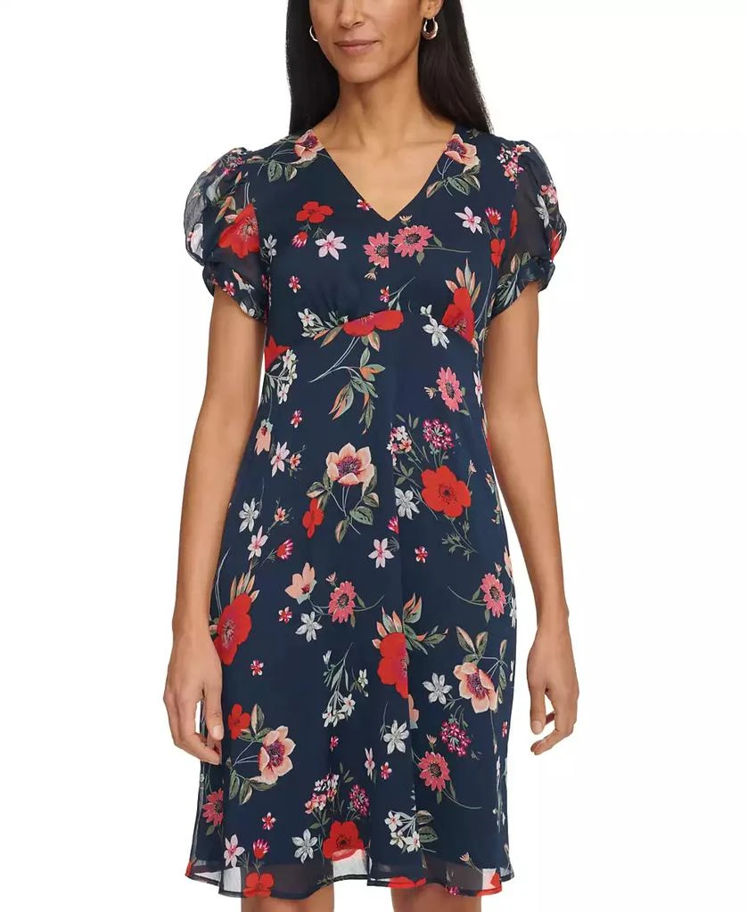 Calvin Klein Women's Printed Chiffon Tulip-Sleeve Dress 4