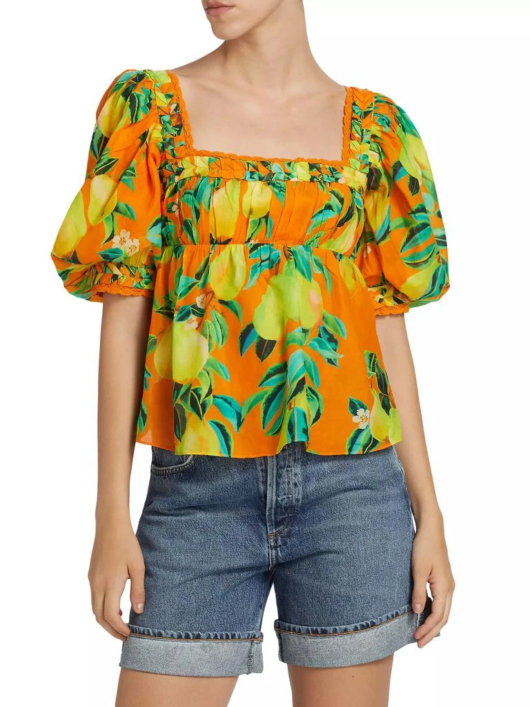 Farm Rio Pears Cotton Puff-Sleeve Blouse 3