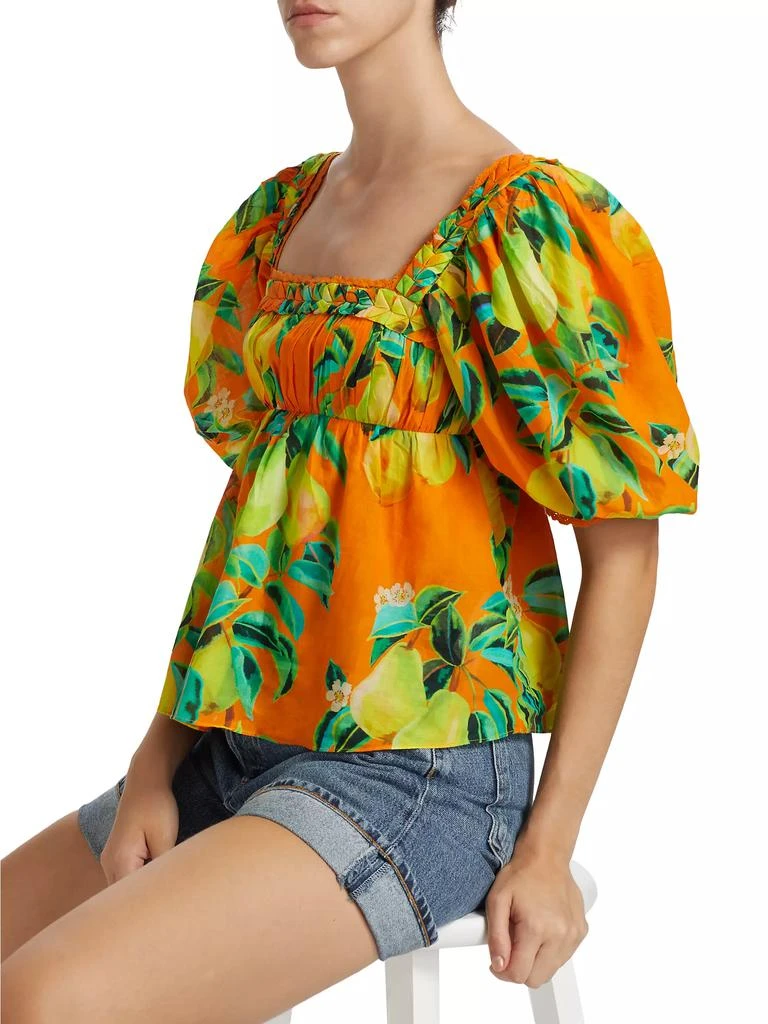Farm Rio Pears Cotton Puff-Sleeve Blouse 6