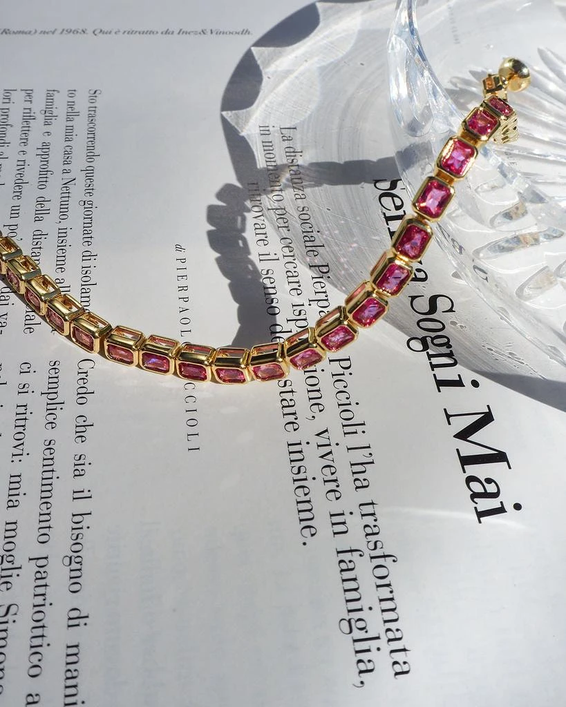Luv AJ Bezel Emerald Ballier Bracelet- Pink- Gold 3