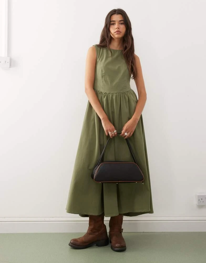 Reclaimed Vintage tie back denim midi dress in washed olive green  On Sale  Now with Up to 11% Off | Discover Exclusive Deals & Savings at BeyondStyle   Authentic Reclaimed Vintage