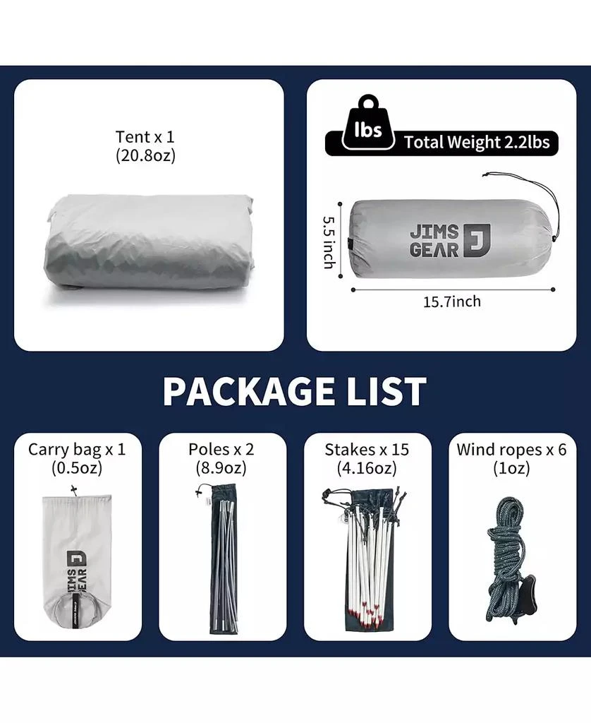 Naturehike Jims Gear Ultralight Backpacking Tent, 1-2 Person Tunnel Tent with Vestibule, Waterproof and Windproof for High-Altitude Camping 3