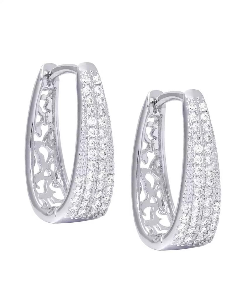 Macy's Cubic Zirconia Pave Oval Hoop Earrings in Silver Plate