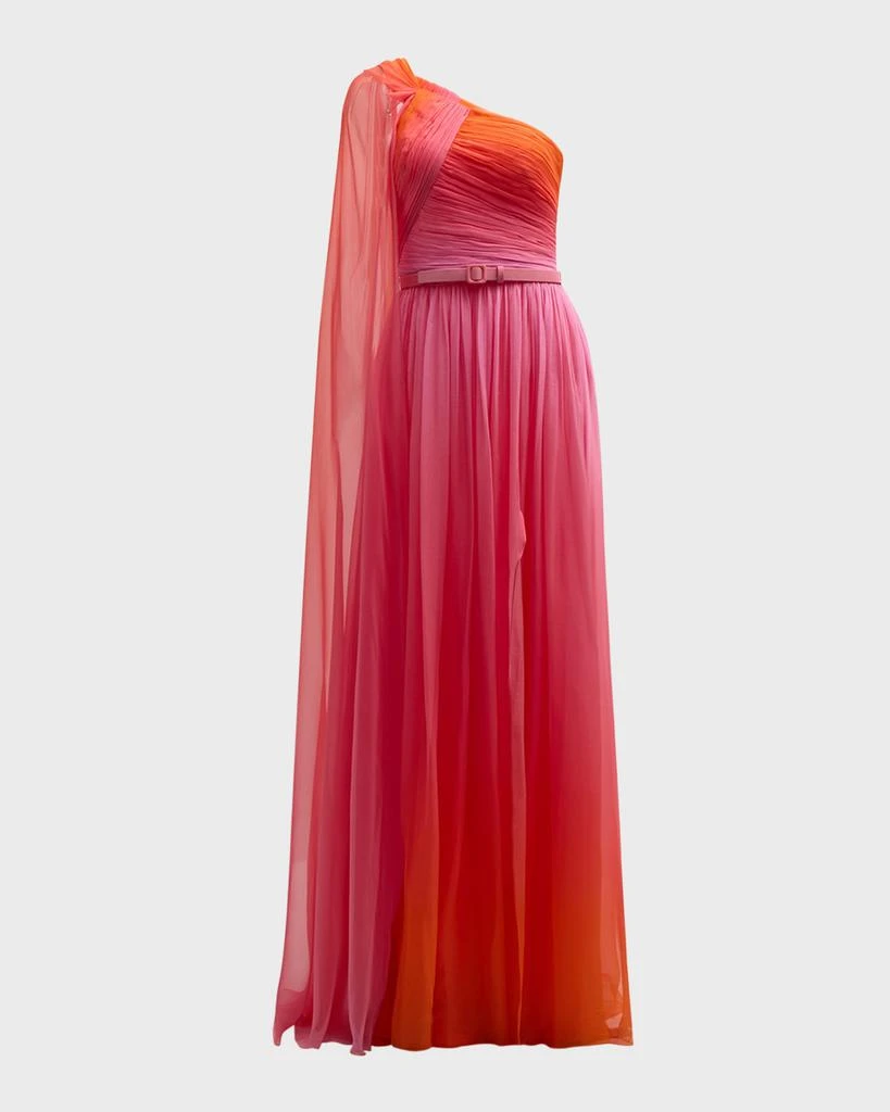Zuhair Murad Miami Gradient Chiffon One-Shoulder Cape Gown 1