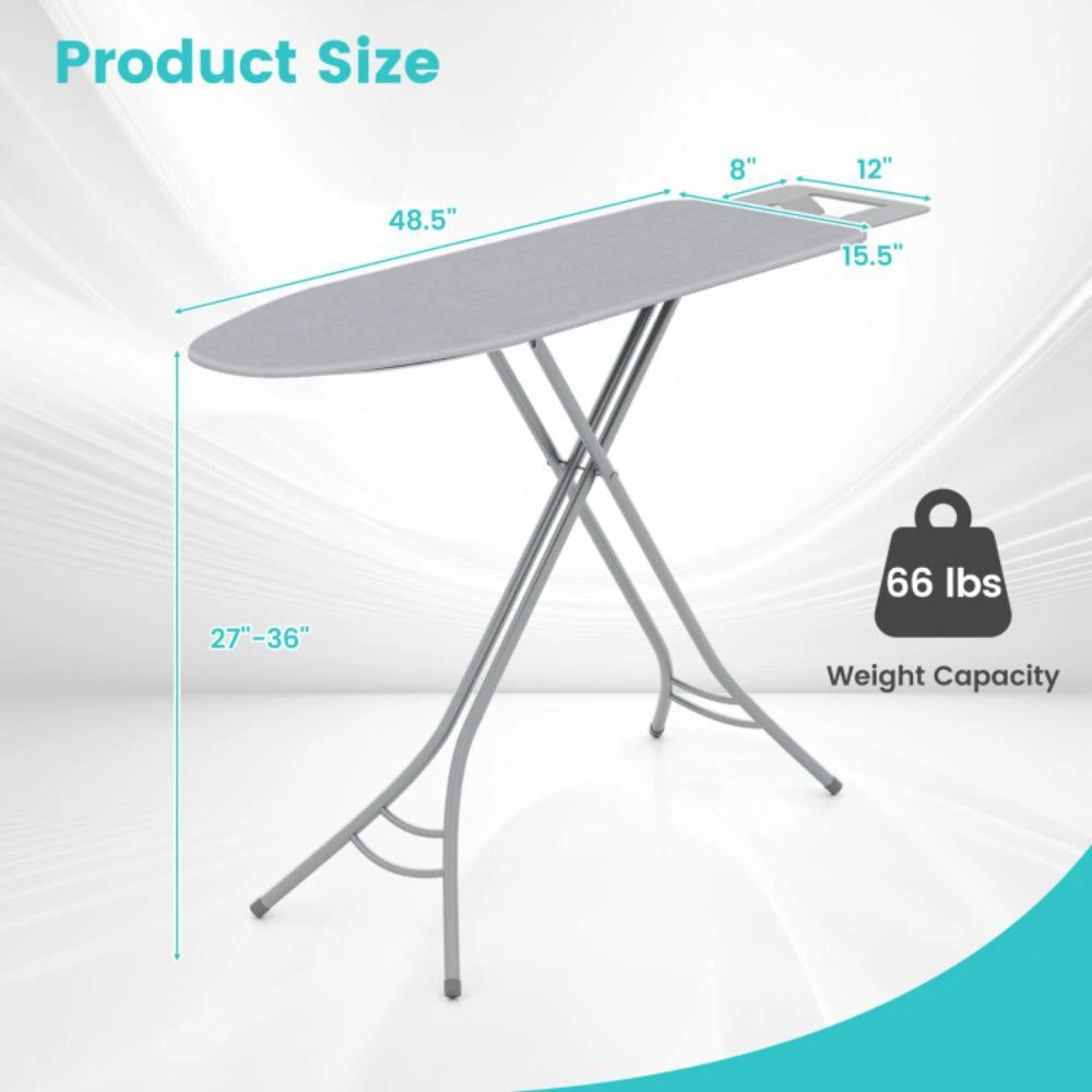 Costway Foldable Ironing Board with Iron Rest and Adjustable Height-Gray 6