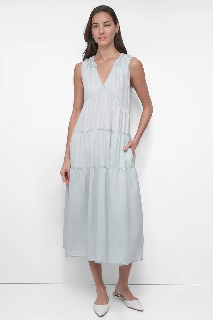 DKNY TENCEL TIERED MIDI SWING DRESS