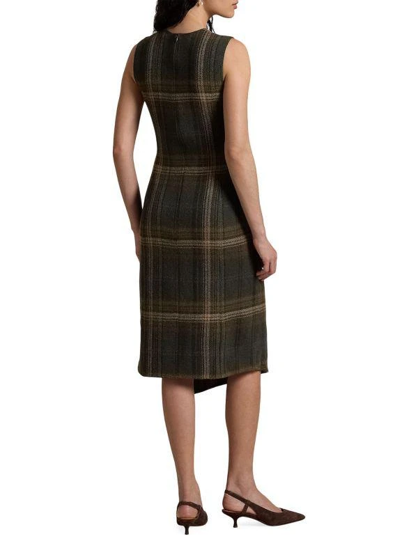 Ralph Lauren Check Wool-Blend Sleeveless Faux Wrap Midi-Dress 3