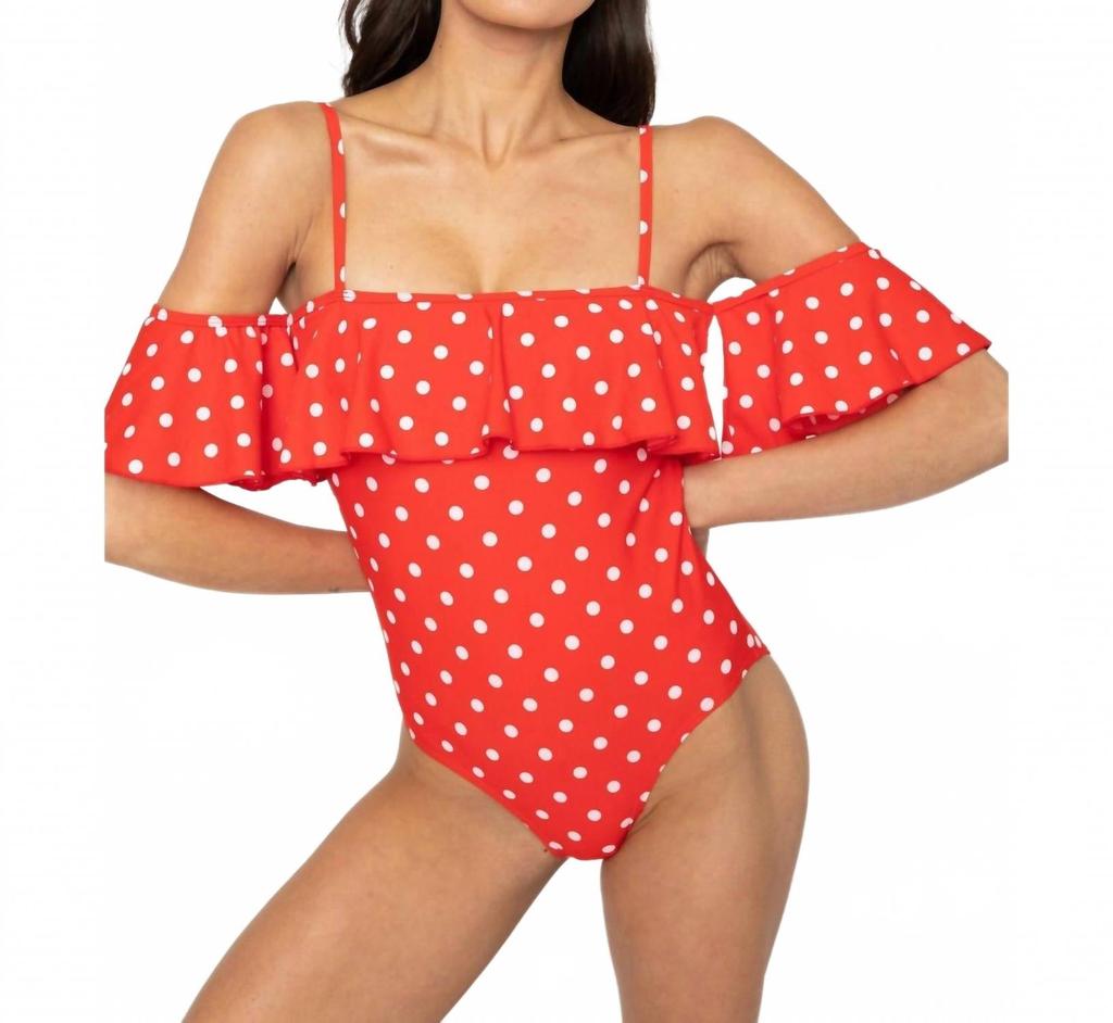 MARINA WEST SWIM Polka Dot Off Shoulder One Piece In Red