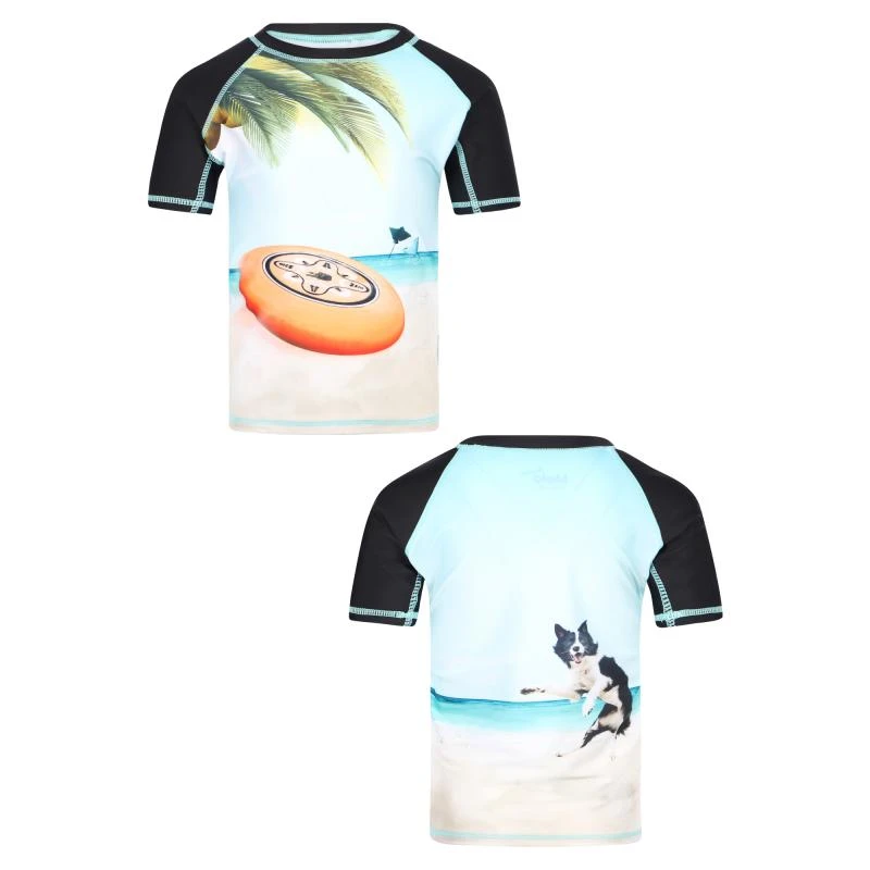 Molo Frisbee short sleeved uv swim top in light blue and black 1