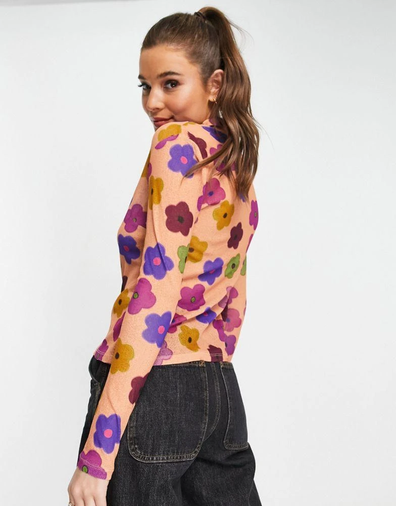 Topshop Topshop floral print mesh shirt in multi 3