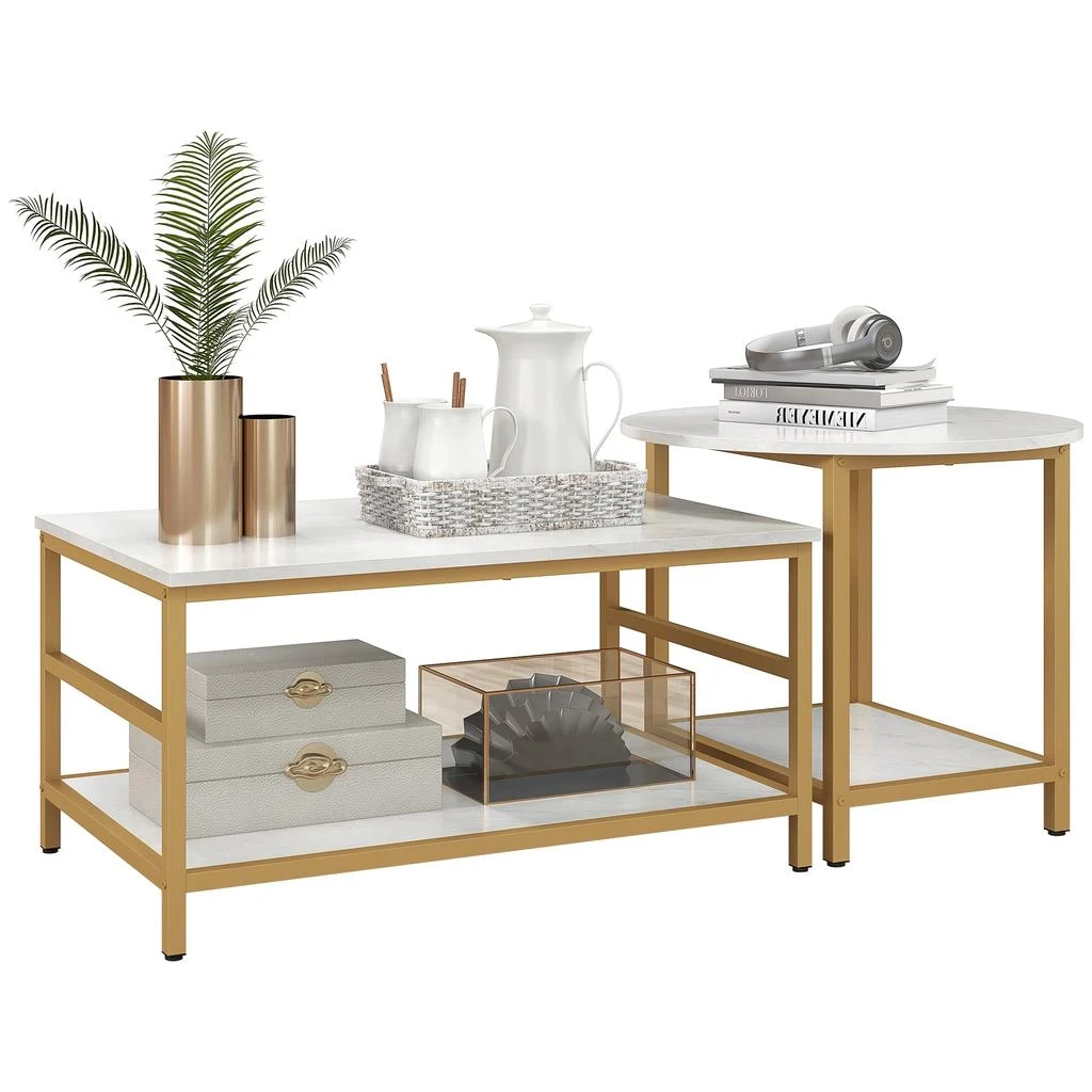Hivvago Coffee Table Set with Faux Marble Top