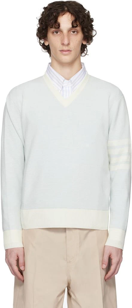 Thom Browne Blue Textured Striped Stitch 4-Bar Relaxed Sweater 1