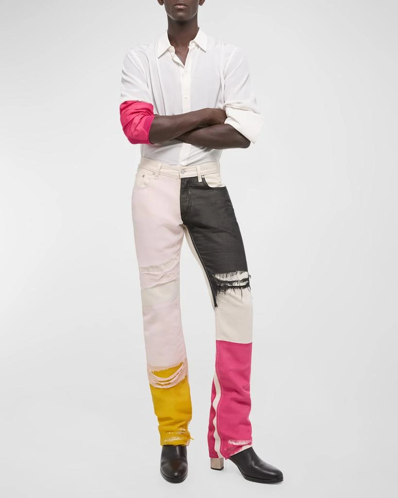 Helmut Lang Men's Low-Rise Colorblock Distressed Jeans 6
