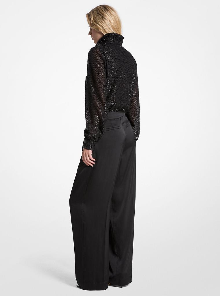 Michael Kors Metallic Clip Jacquard and Satin Tie-Neck Jumpsuit