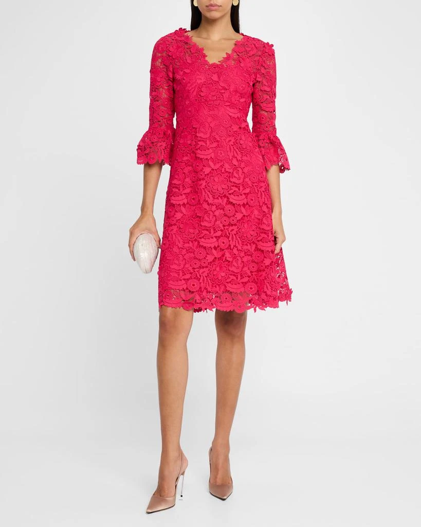 Teri Jon Bell-Sleeve Floral Lace Dress 2