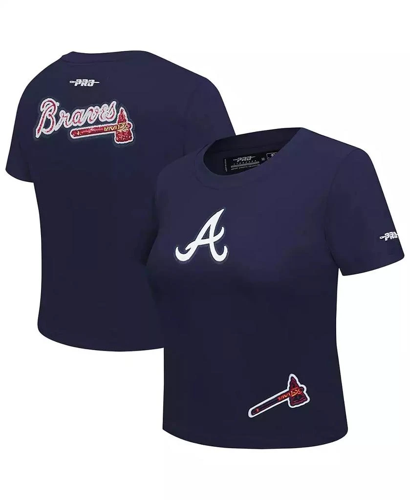Pro Standard Women's Navy Atlanta Braves Game Day Classics Baby Doll Cropped T-Shirt 1