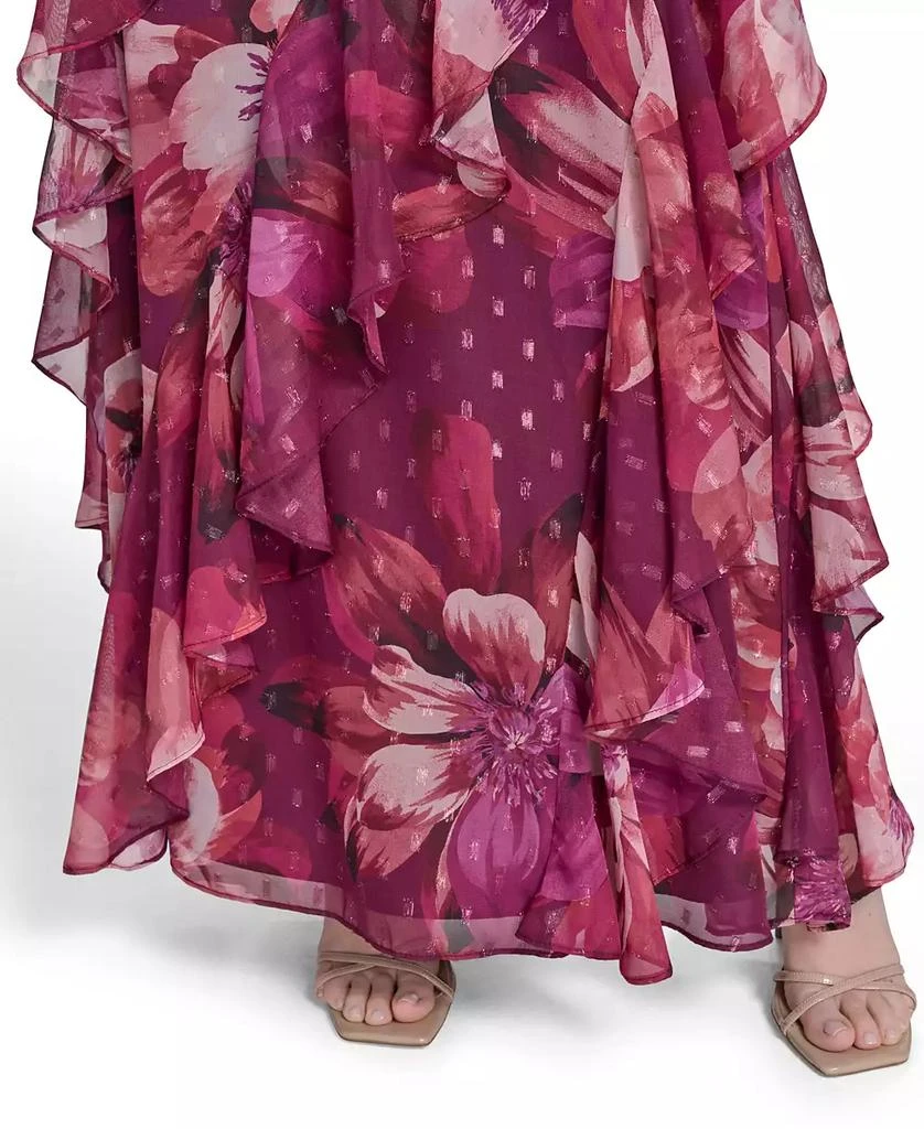 Eliza J Petite Printed Chiffon Ruffled-Skirt Halter Gown 6