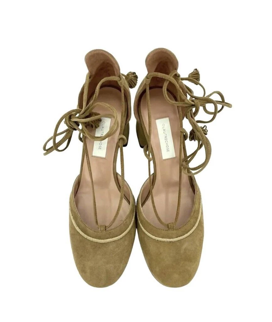 L'AUTRE CHOSE L'Autre Chose - Women's Camel Suede Leather Tasseled Ankle Wrap Heels 4