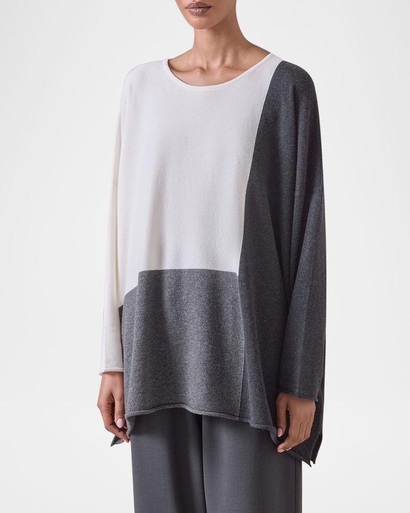 Eskandar Color Block Cashmere Bateau-Neck Sweater (Long Length)