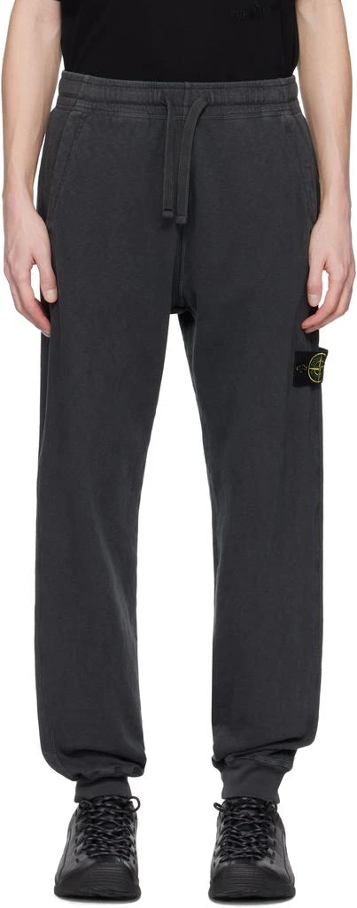 Stone Island Gray Malfilé Fleece Old Effect Sweatpants 1