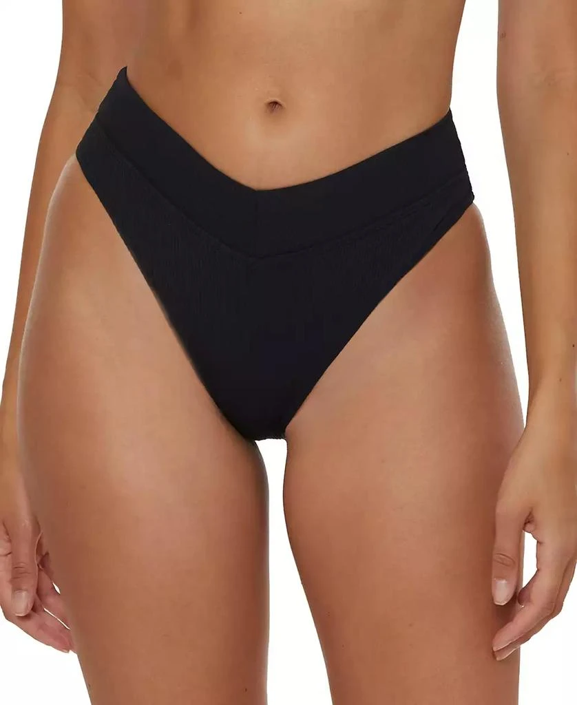 Becca Women's Modern Edge Textured Rib High-Waist Bikini Bottoms 1