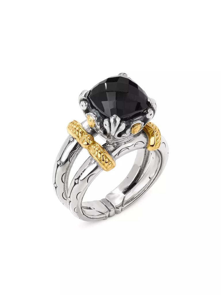 Konstantino Anthos Dual Ray Sterling Silver, 18K Yellow Gold & Black Onyx Solitaire Ring