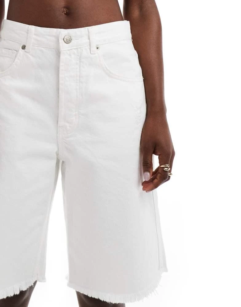 Mango Mango longline denim raw hem shorts in white 4