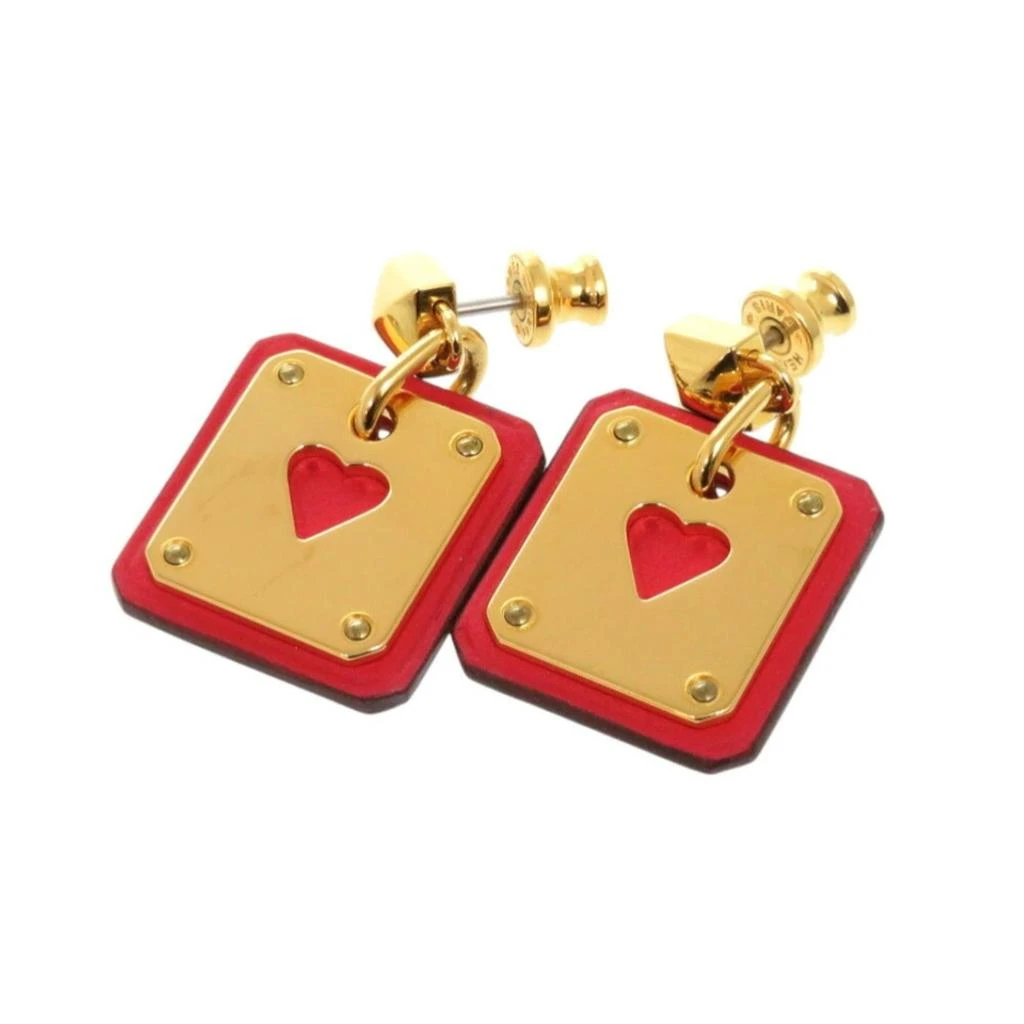 Hermes gold Color Metal Swift Leather Drop Earrings (Pre-Owned)