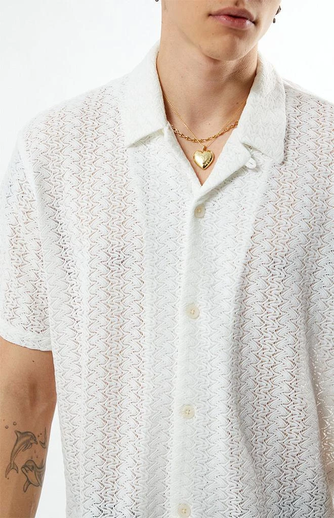 PacSun White Lance Swirl Knit Oversized Camp Shirt 2