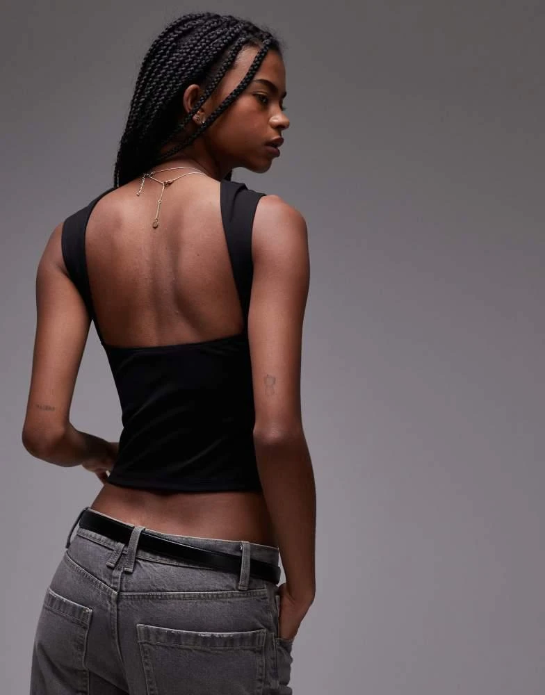 Mango Mango open low back t-shirt in black 2
