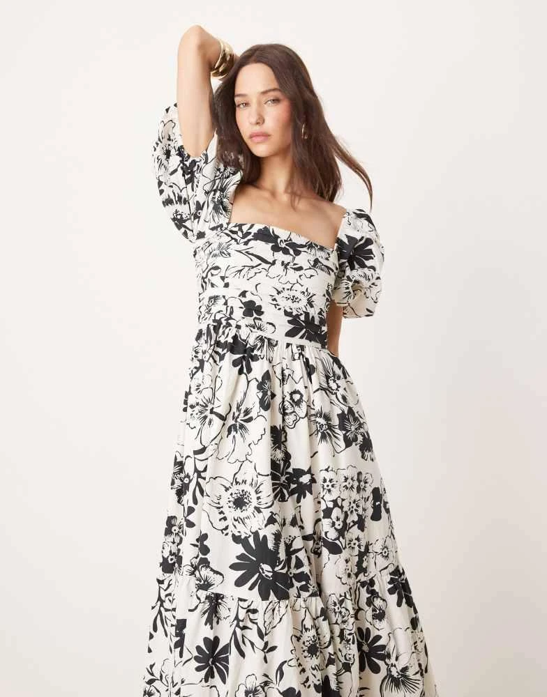 Abercrombie & Fitch Emerson floral midi dress with puff sleeves in  black/white  On Sale Now with Up to 10% Off | Discover Exclusive Deals &  Savings at BeyondStyle  Authentic Abercrombie