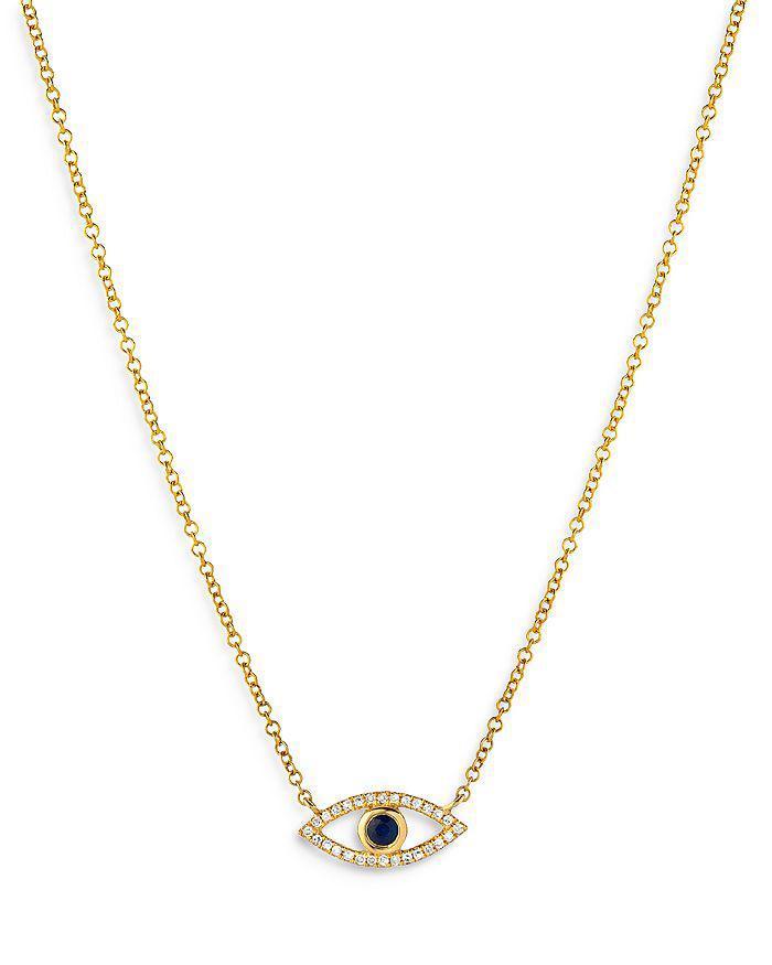 Zoe Lev 14K Yellow Gold Diamond & Blue Sapphire Evil Eye Pendant Necklace, 18"