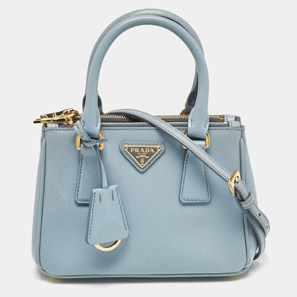 Prada Prada Light Blue Saffiano Lux Leather Mini Double Zip Crossbody Bag 1