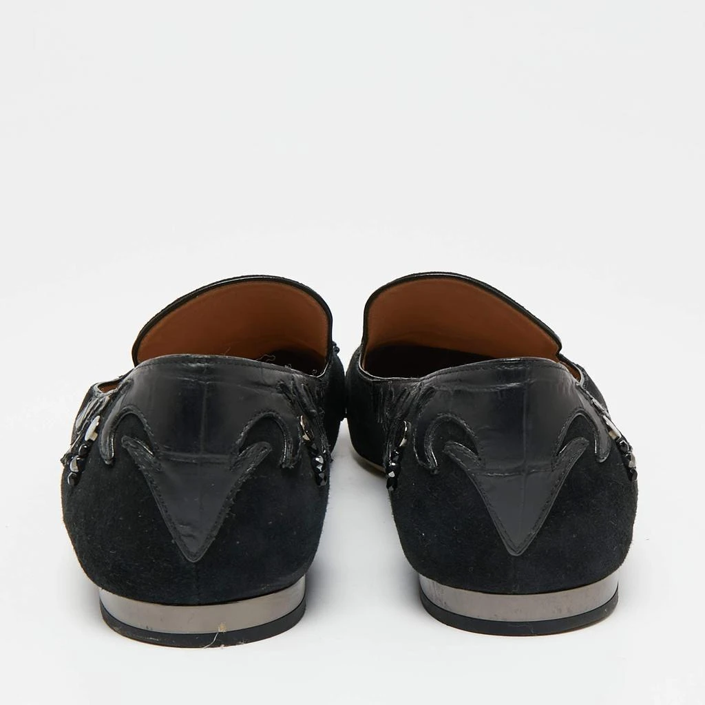 Louis Vuitton Louis Vuitton Black Beaded Suede And Crocodile Cap Toe Smoking Slippers Size 38 5