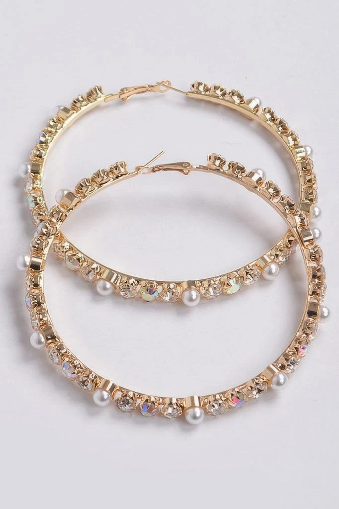 TRUEDAMES Upside Down Rhinestone Pearl Beads Hoop Earring