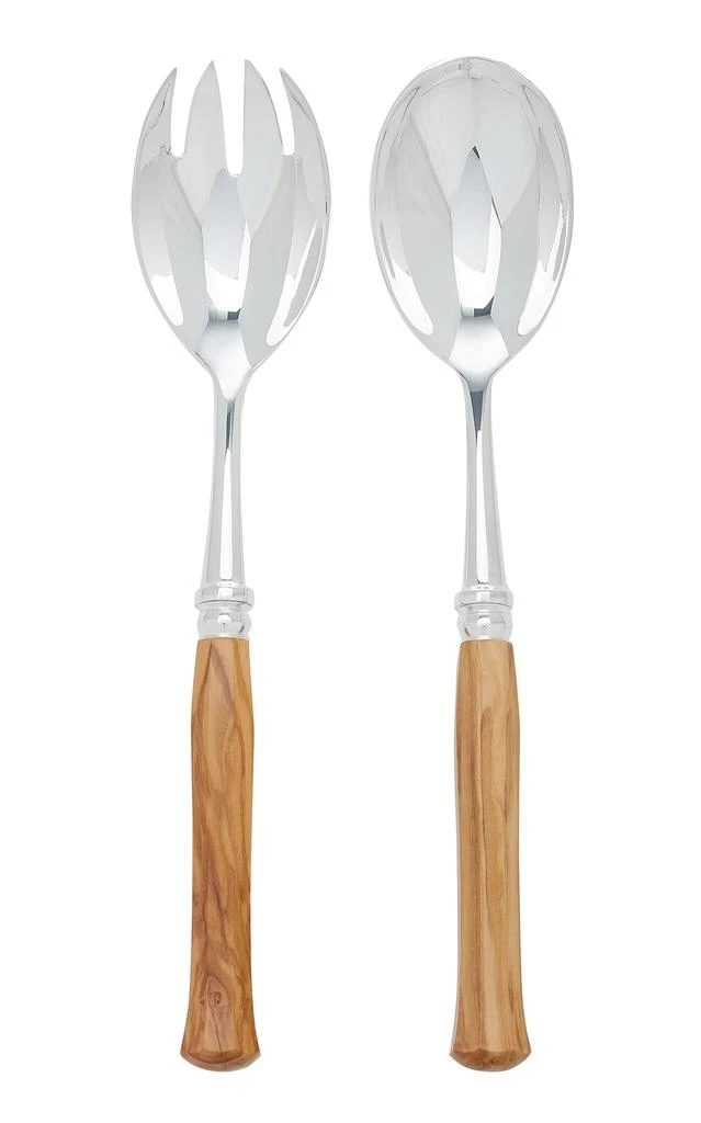 Alain Saint-Joanis Alain Saint-Joanis - Riviera Silver-Plated Olivewood Salad Set - Brown - Moda Operandi