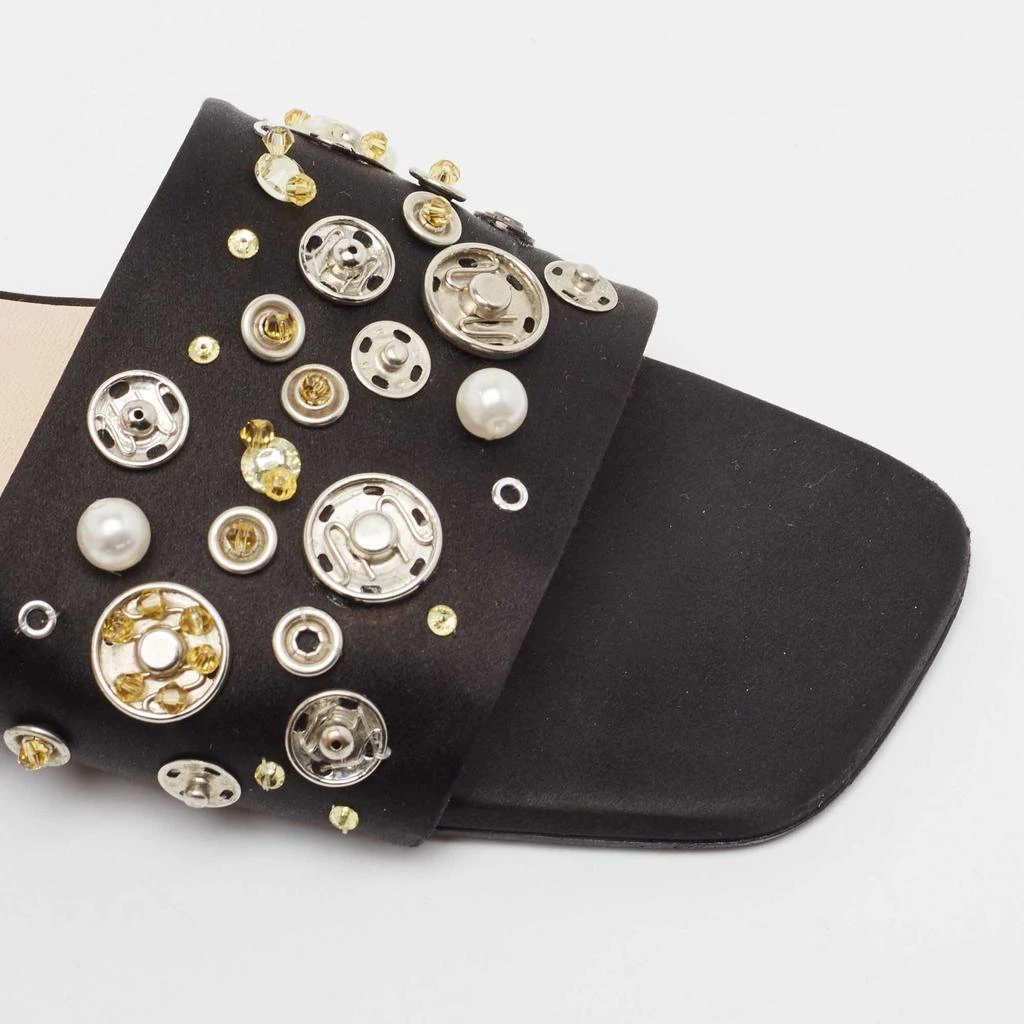 N°21 N21 Black Satin Embellished Flat Slides Size 39 8