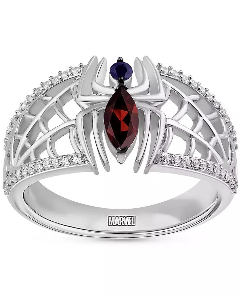 Wonder Fine Jewelry Marvel Garnet (1/4ct. t.w.) Sapphire (1/20 ct. t.w.) & Diamond (1/6 ct. t.w.) Spiderman Ring in Sterling Silver 1