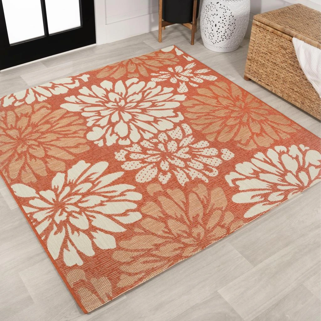 JONATHAN Y Zinnia Modern Floral Textured Weave Indoor/Outdoor Green/Cream Square Area Rug 7