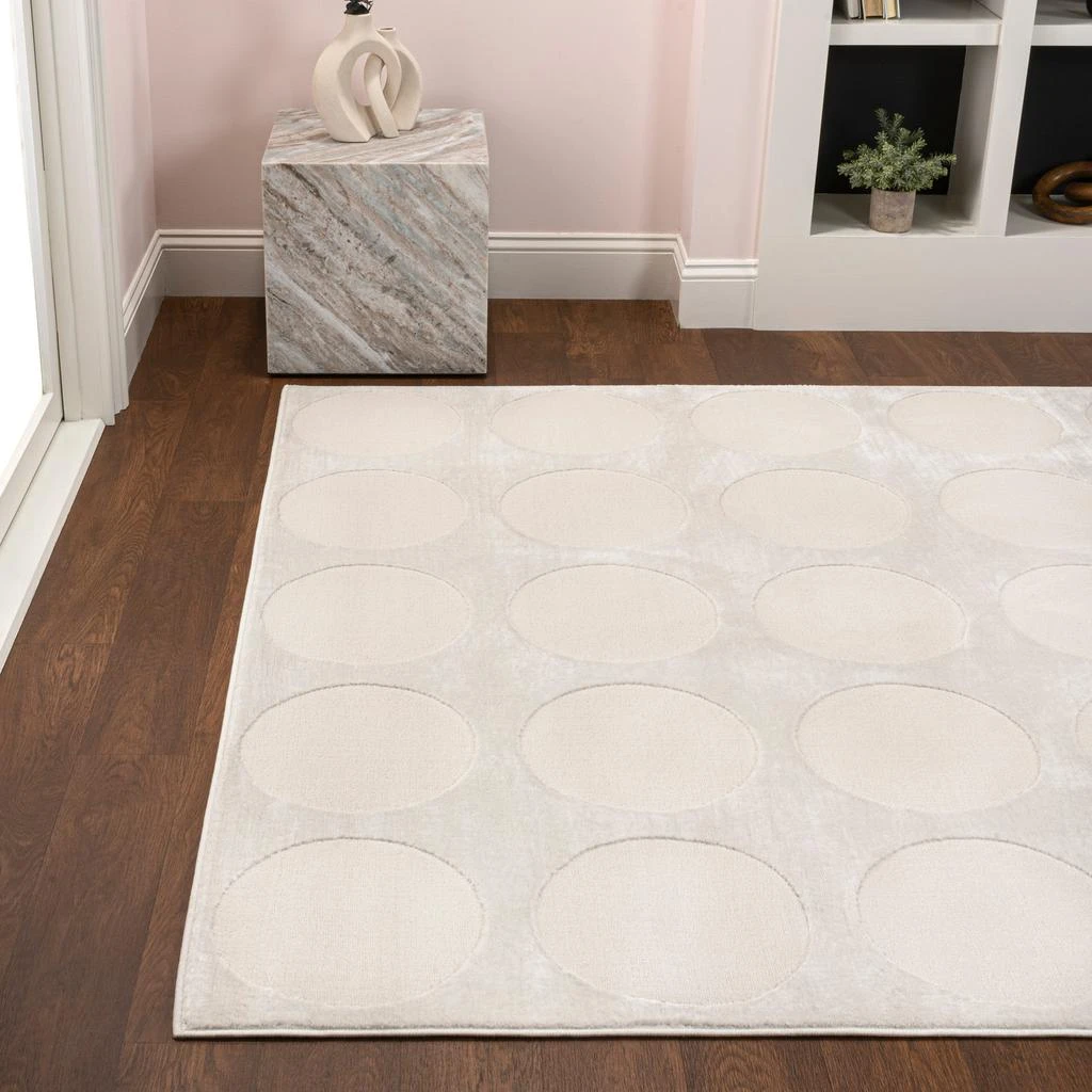 JONATHAN Y Adrian Modern Geometric Circle Dot High-Low White/Cream 3 ft. x 5 ft. Area Rug 4