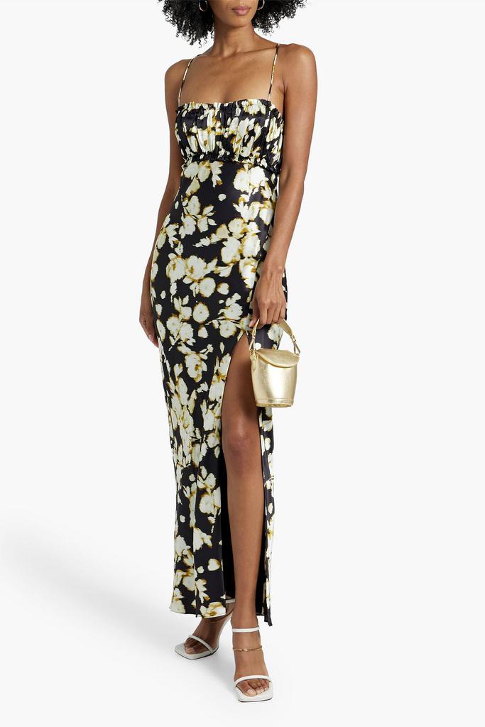 NICHOLAS Ruched floral-print silk-satin maxi dress