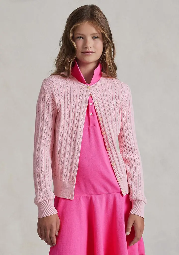 Ralph Lauren Girls 7-16 Mini-Cable Cotton Cardigan