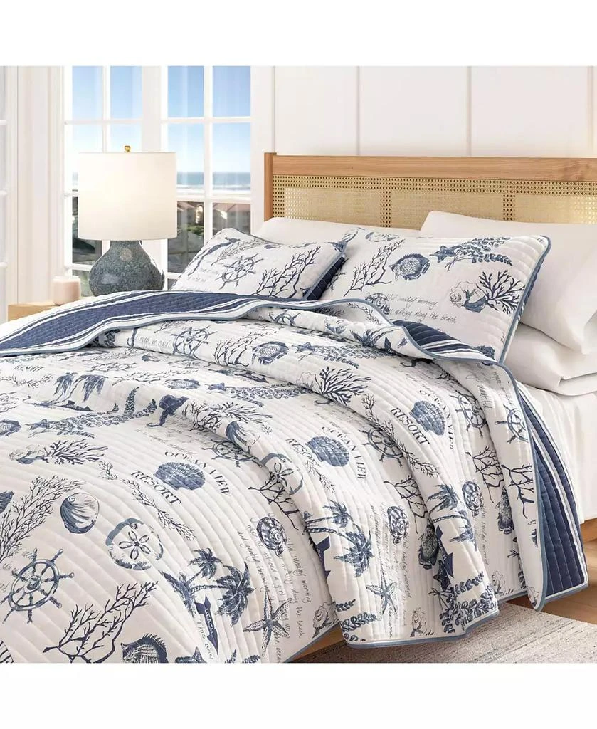 Linery 
Co Cotton Stitched Reversible Coastal 3 Piece Quilt and Sham Set