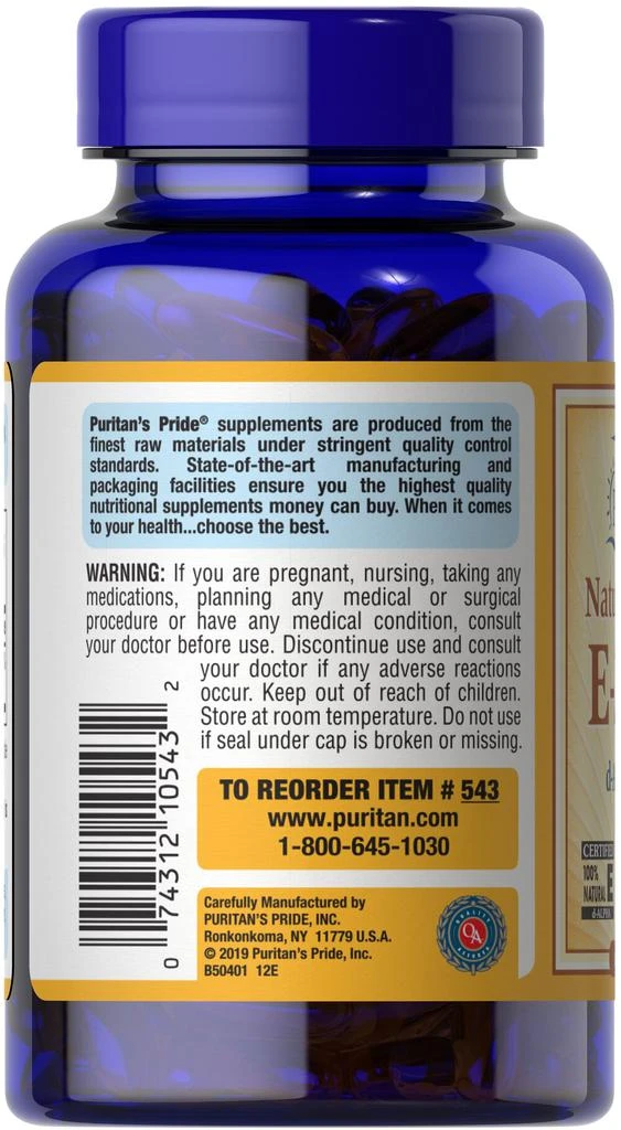 Puritan's Pride Vitamin E-400 iu Naturally Sourced 250 Softgels 3